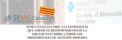 SEMG Catalunya demana a la Generalitat que ampliï el reconeixement de la Creu de Sant Jordi a tots els professionals d'Atenció Primària