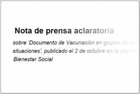 Nota de prensa aclaratoria  sobre ‘Documento de Vacunación en grupos de riesgo de todas las edades y en determinadas situaciones